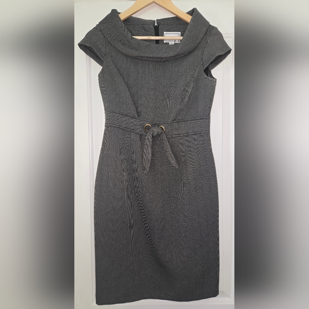 NWOT Karin Stevens Petites Gray Cowl Neck Belted Dress Size 6P